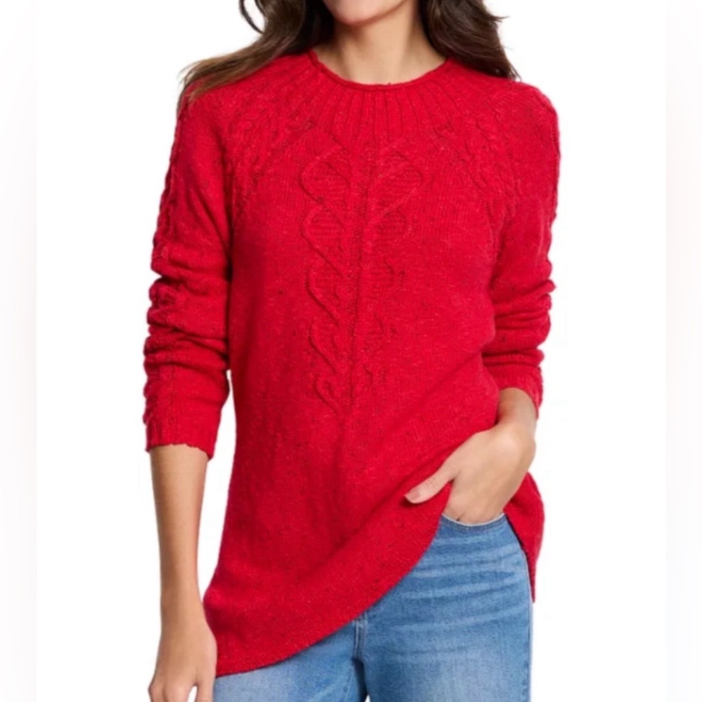 NIC+ZOE Red Cable Knit Crew Neck Sweater
